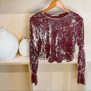 Zara Long Sleeve Pink Velvet Crop Top